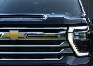 A close-up view of the grill of a Chevy Silverado HD near Parsons, KS